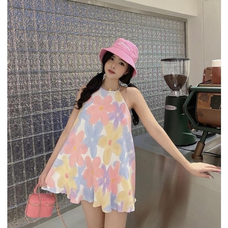 ( HÀNG THÁI )Đầm yếm dập ly xinh xĩu