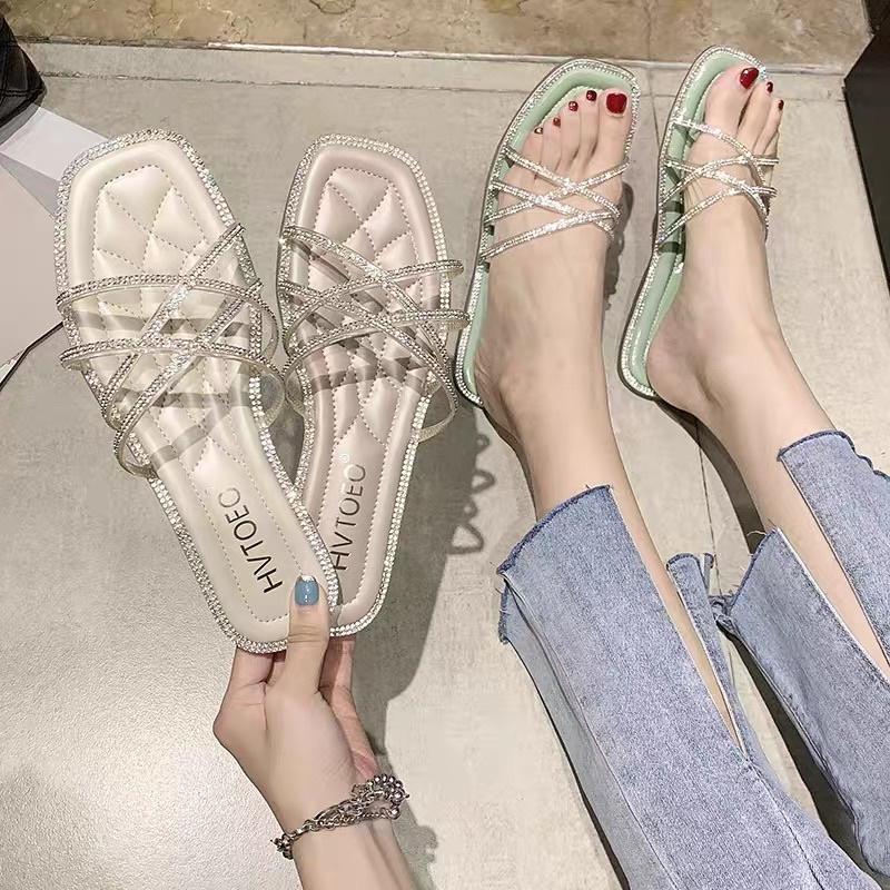 Dép lê nữ đính đá hàng quảng châu cao cấp