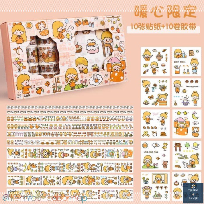 Washi Tape Giấy Băng Keo Và Miếng Sticker Chủ Đề Chibi Stickers Trang Trí Sổ Bullet Journal Takenote