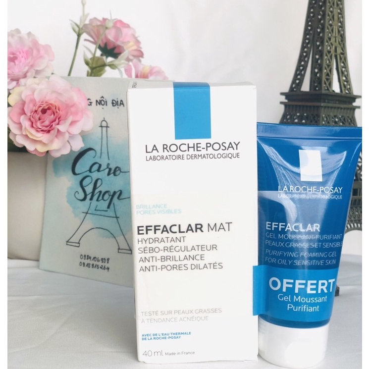 Kem dưỡng ẩm kiềm dầu LA ROCHE POSAY EFFACLAR MAT 40ml tặng sữa rửa mặt kiềm dầu