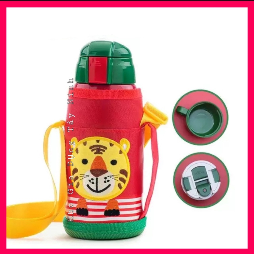 Bình giữ nhiệt inox 304 cho bé dung tích 500 ml có túi đeo và ống hút