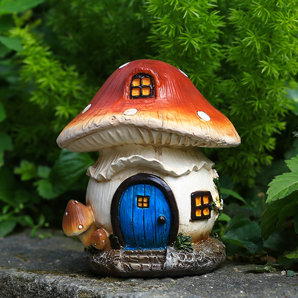 LUCKY Crafts Mushroom House Decoration Sculpture Resin Elves Home Trees Decor Gift Yard Art Gardening Ornaments Gnome