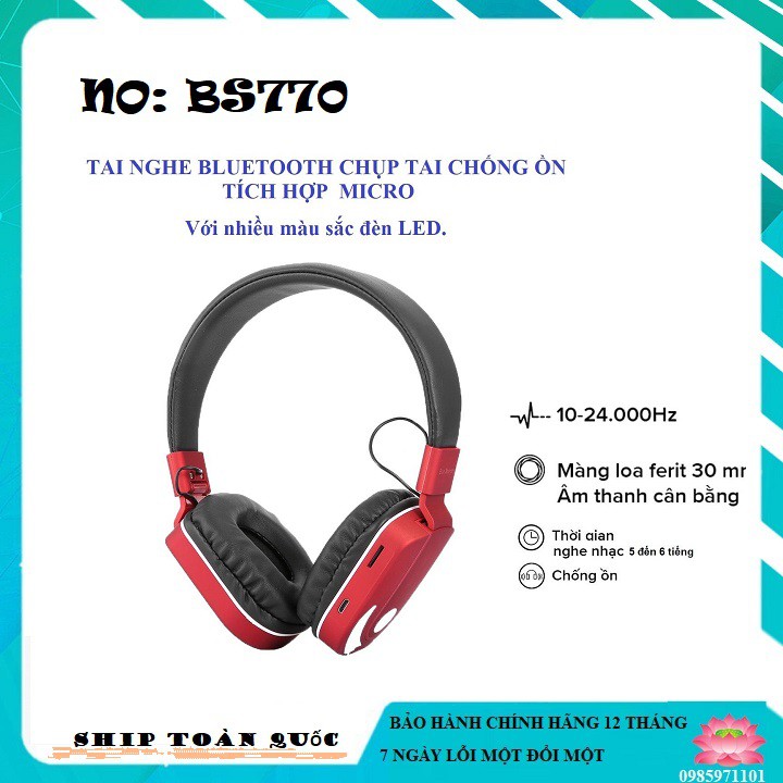 Tai nghe bluetooth chụp tai NO: BS770 hỗ trợ thẻ TF chất lượng cao