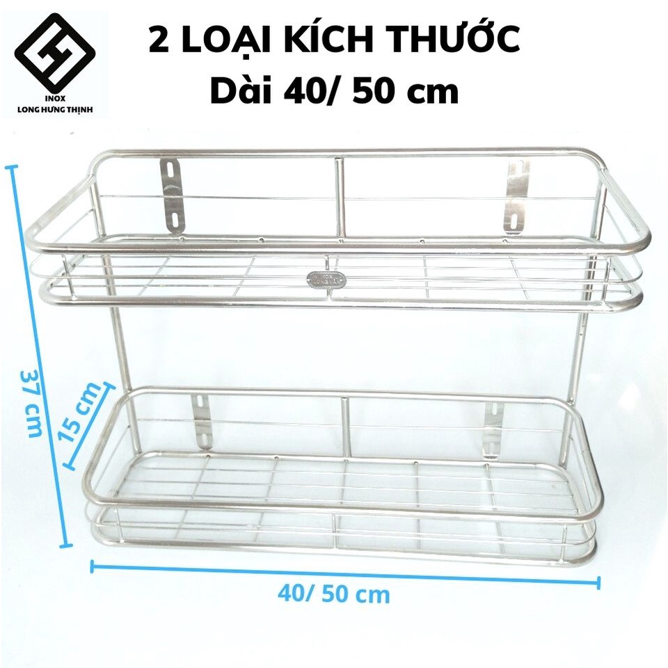 Kệ đựng gia vị phòng bếp INOX cao cấp sáng bóng, loại 2 tầng, kích thước ,kệ đựng hũ gia vị tiện lợi