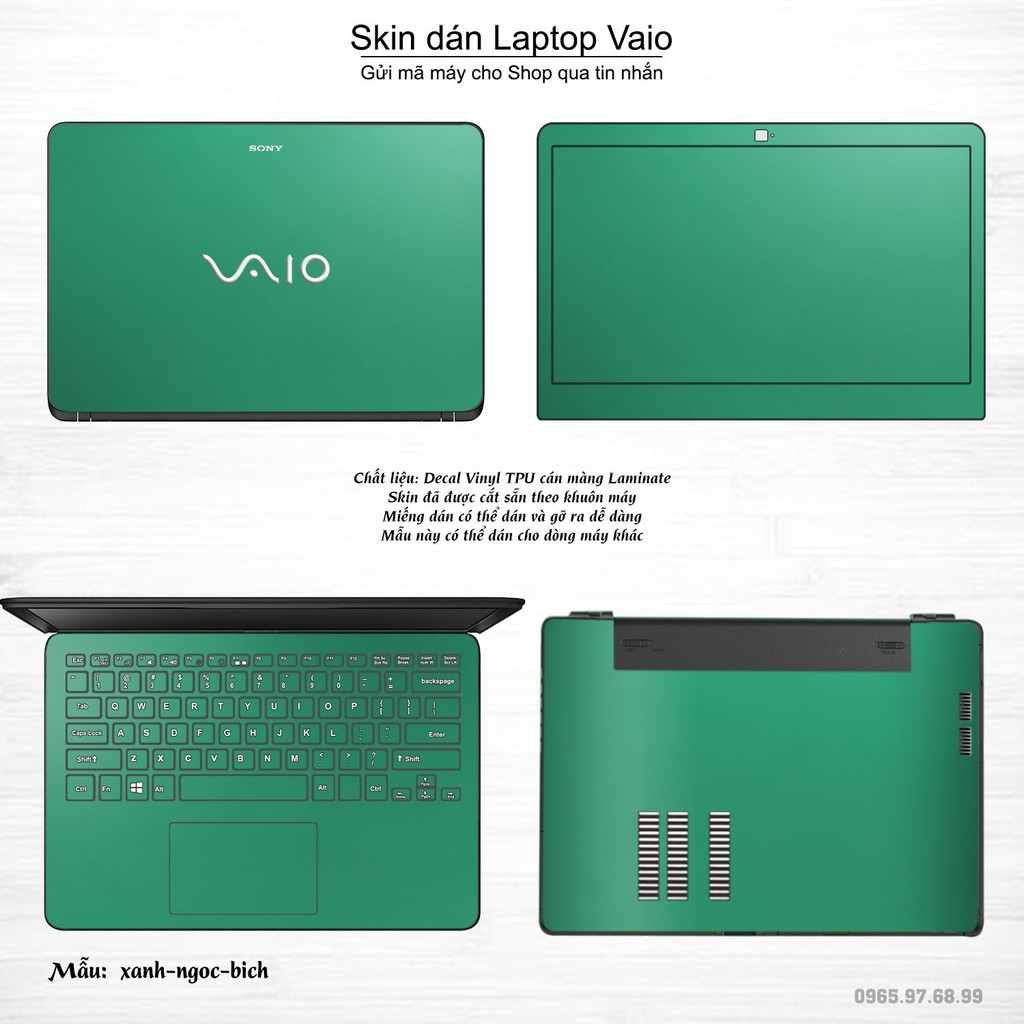 Skin dán Laptop Sony Vaio màu xanh ngọc bích (inbox mã máy cho Shop)