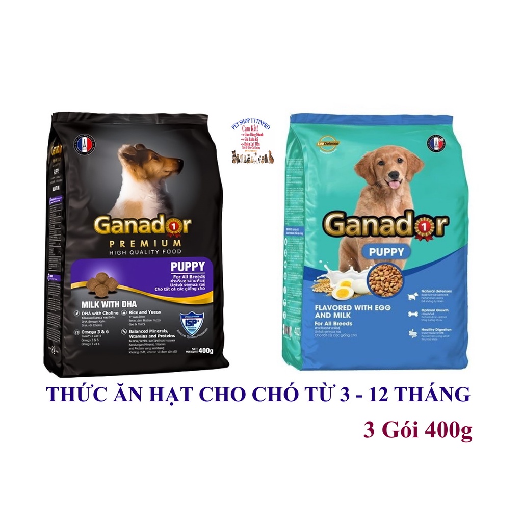 3 Gói Thức ăn hạt cho Chó con Ganador Gói 400g Thương hiệu từ Pháp Dinh dưỡng tốt nhất cho tất cả các giống Chó