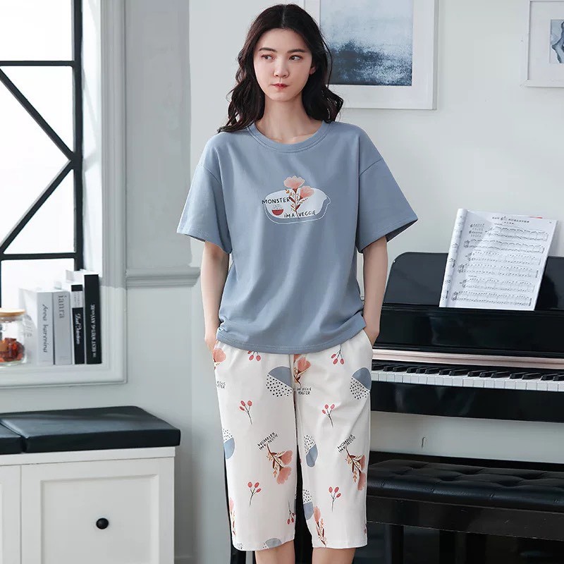 Bộ cotton mặc nhà Quảng Châu cao cấp cộc tay quần lửng co giãn 4 chiều màu sắc tươi sáng