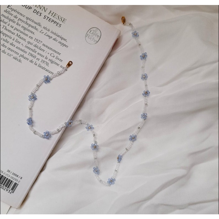 Vòng cổ chocker, vòng tay và nhẫn hạt cườm hình hoa cúc họa mi handmade màu pastel xinh xắn