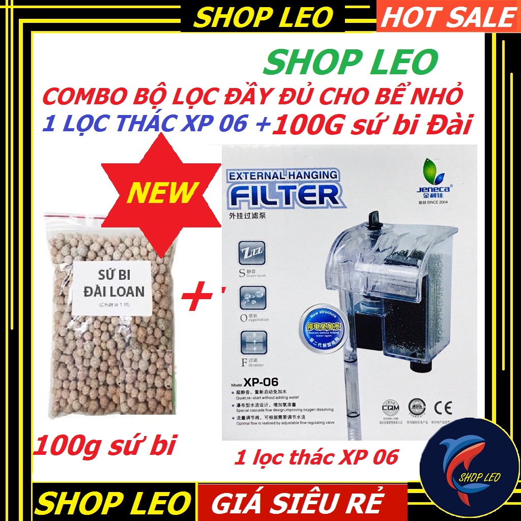 Combo Lọc thác XP06+100g sứ bi đài - Máy lọc thác có lọc váng cho hồ cá cảnh - bể thủy minh- phụ kiện bể cá-shopleo