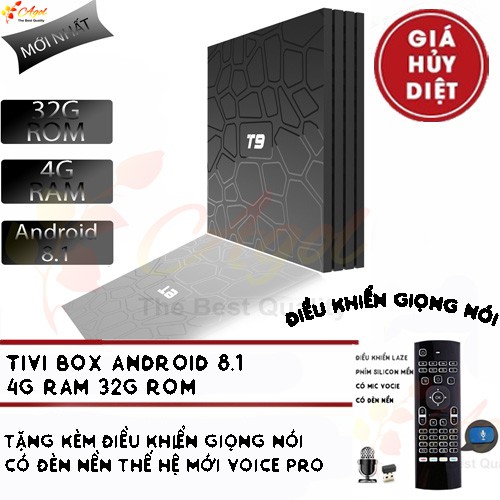 android tivi box 4g ram 32g rom andorid 8 có điều khiển giọng nói đèn nền phiên bản mới cài sẵn các ứng dụng