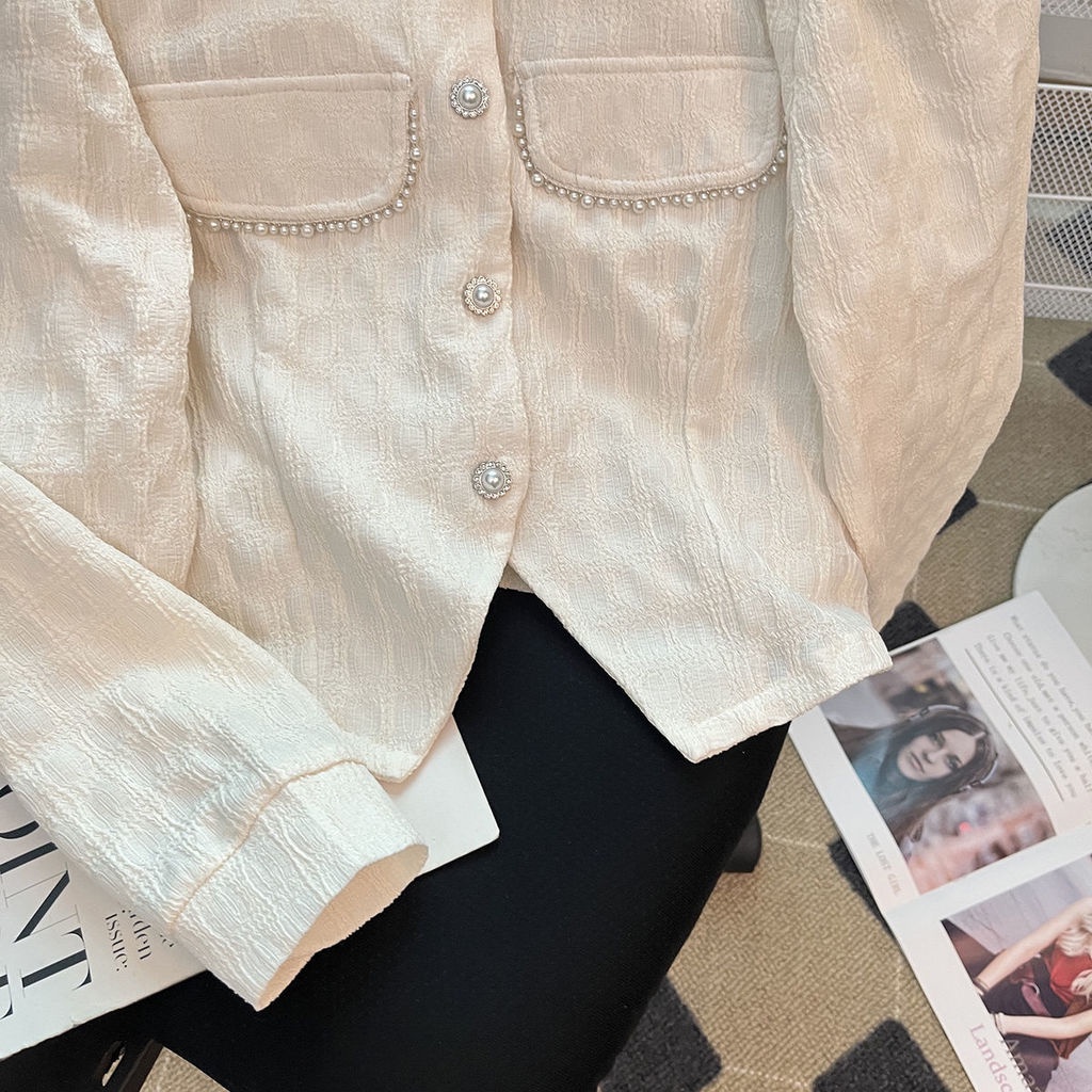 Áo Cardigan Mỏng Tay Dài Dáng Rộng Cổ Tròn Đính Hạt Cài Một Hàng Nút Đơn Phong Cách Retro Đơn Giản Mới Dành Cho Bạn