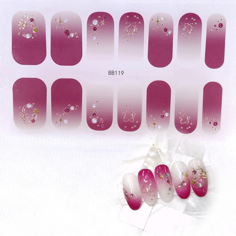 [Hàng mới về] Miếng dán móng tay màu gradient họa tiết 3D đính kim cương giả sang trọng Bb107-Bb124 DIY