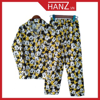 Bộ ngủ pijama lụa kate thái áo dài quần dài bộ mặc nhà mềm mại dễ thương H1 Vàng Micky