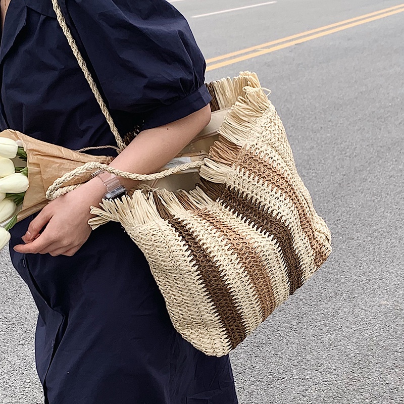 Túi Tote Đan Sợi Rơm Đeo Vai Sức Chứa Lớn 2022 Thời Trang Mùa Hè Mới Phổ Biến Cho Nữ