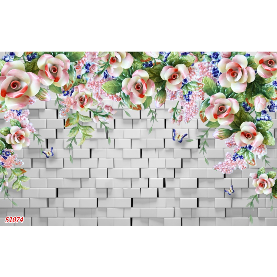 Tranh 3d dán tường phòng khách bức tường hoa leo in sắc nét