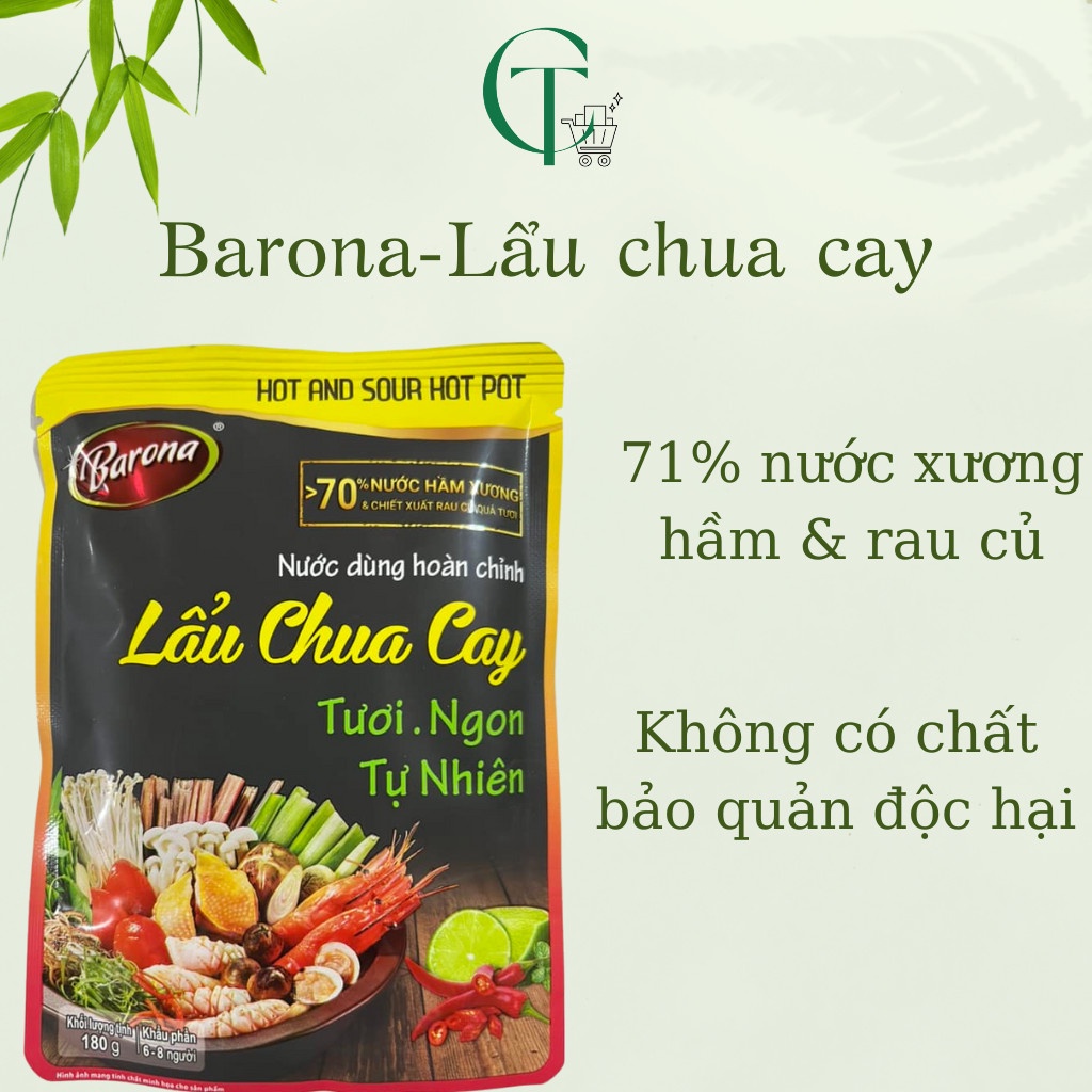 Nước dùng hoàn chỉnh Barona gói 180g chuẩn vị nhà hàng (gia vị lẩu)