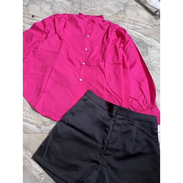SET ÁO SƠ MI HỒNG + SHORT ĐEN