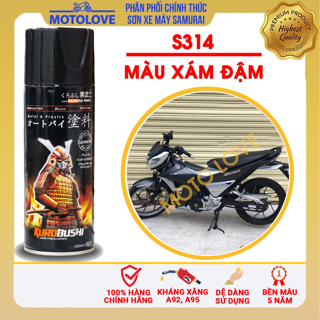 Sơn samurai xám đậm S314* - chai sơn xịt chuyên dụng nhập khẩu từ Malaysia.