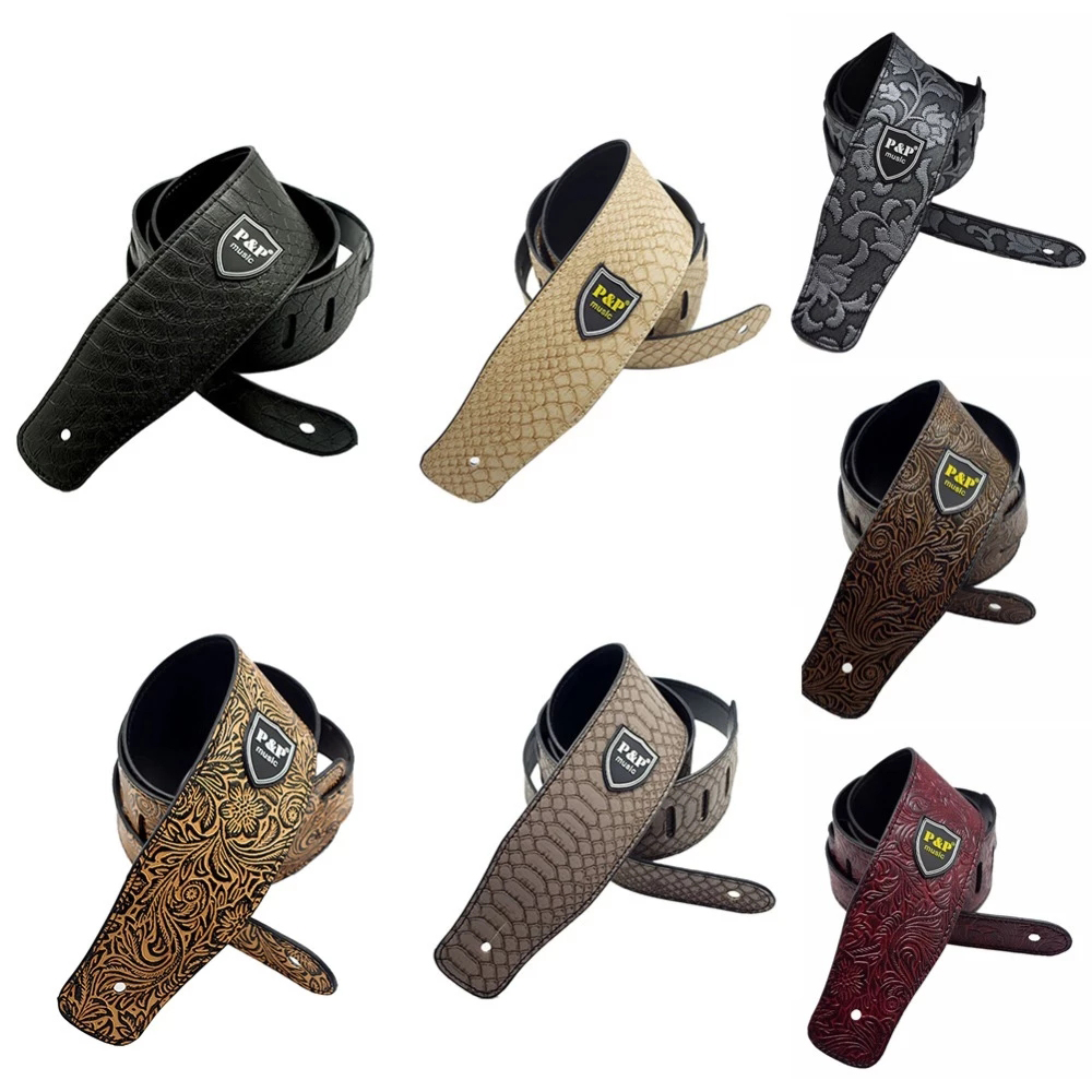 Dây đeo đàn guitar điện bằng da mềm họa tiết da rắn dập nổi bản rộng có thể điều chỉnh nhiều màu cổ điển tiện dụng
