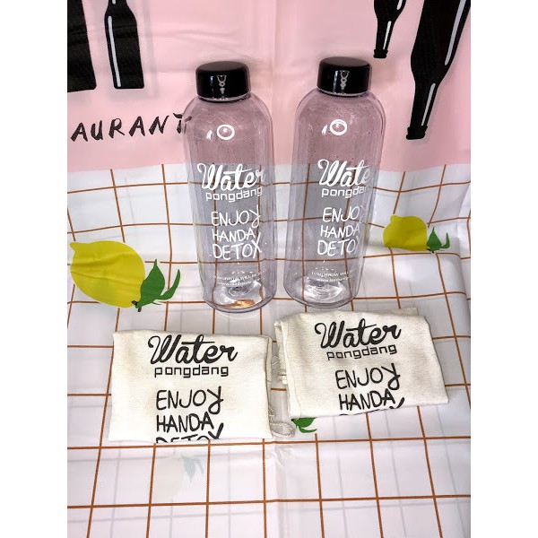Bình nước nhựa cao cấp 1 lít trong suốt đựng nước hoa quả detox mang đi du lịch tặng kèm túi vải tiện dụng