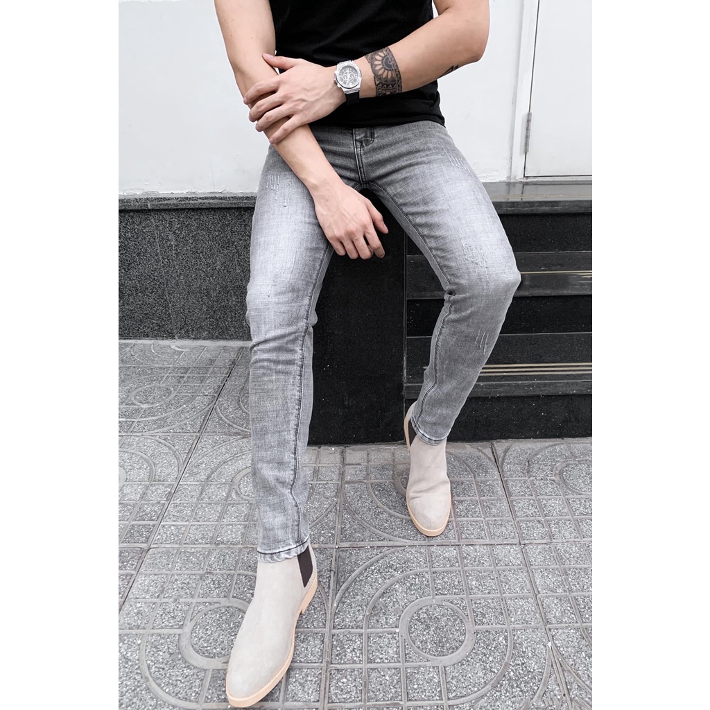 Quần Jeans Hàn Quốc Xám Trơn Chất Đẹp Không Phai Màu Không Xù Lông Co Giãn Nhẹ