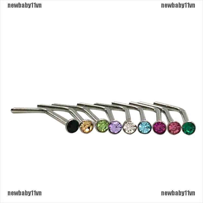 Bộ 10 Khuyên Mũi Thép Không Rỉ Đính Đá Cá Tính