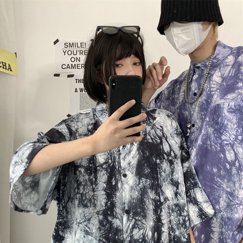 Áo khoác sơ mi mỏng màu loang cá tính Nam Nữ Unisex