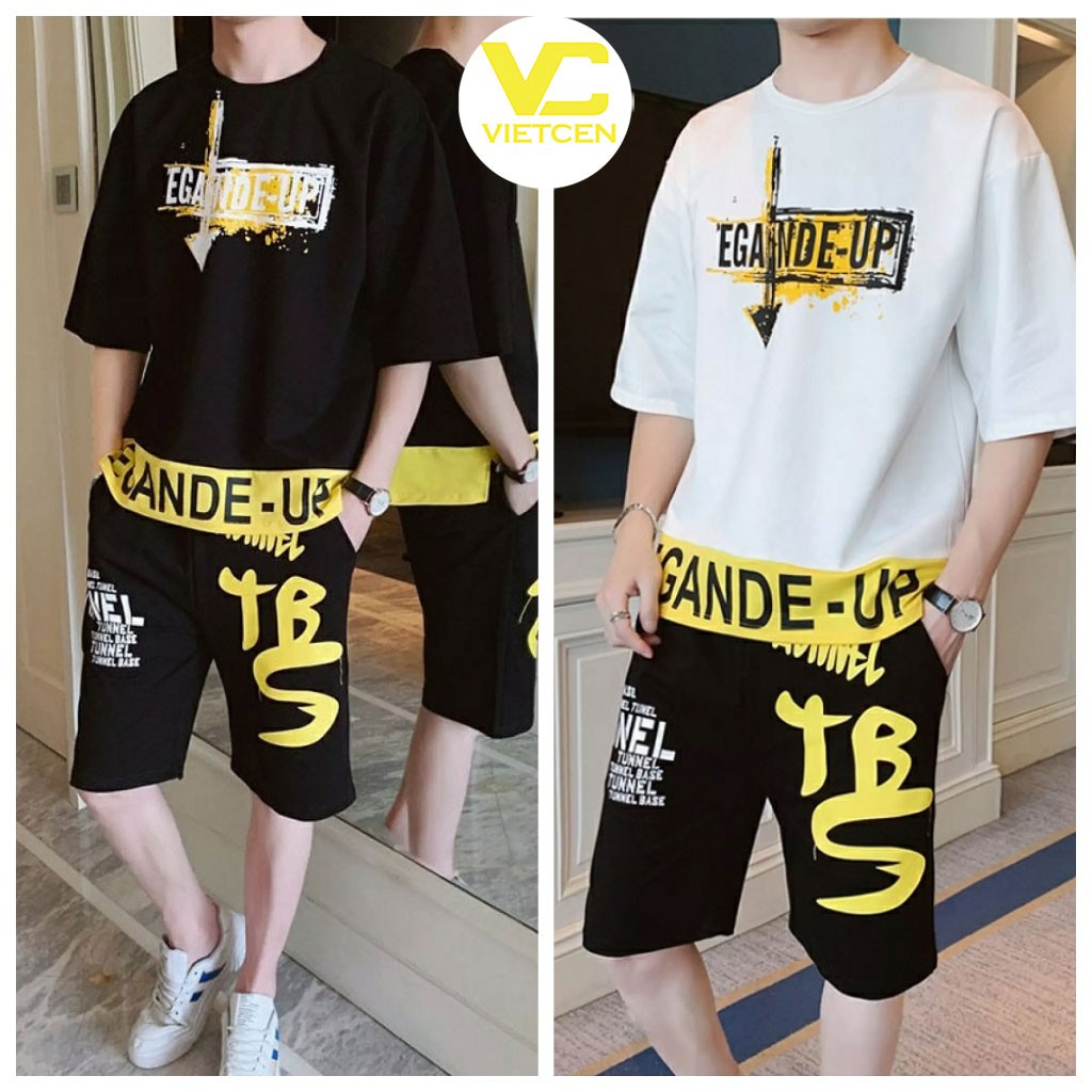 Bộ quần áo nam thể thao cộc tay mặc mùa hè in chữ UP chất thun cotton -  VIETCEN