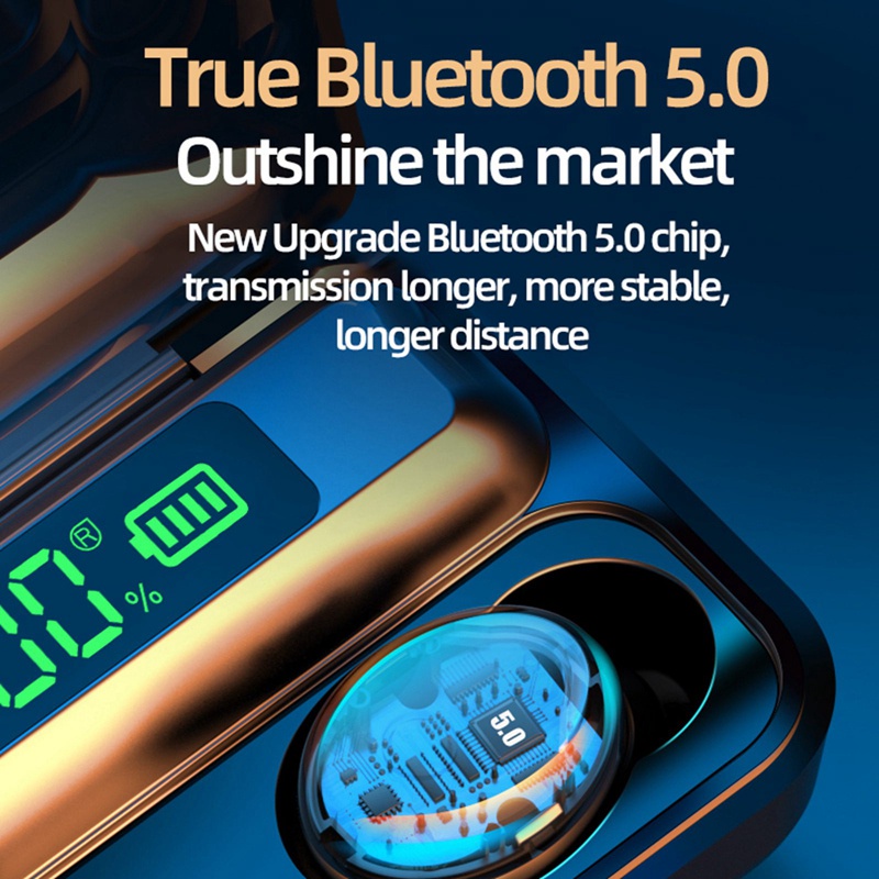 Tai Nghe Không Dây Tws Bluetooth 5.0 2200mah Chống Nước 9d Kèm Hộp Sạc Và Micro