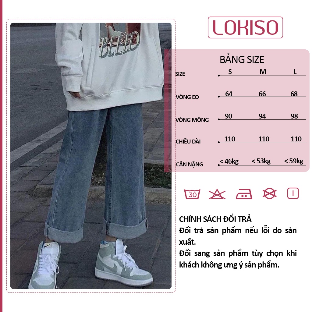 Quần jean nữ ống rộng quần bò nữ lưng cao ống suông đứng LOKISO QJ01