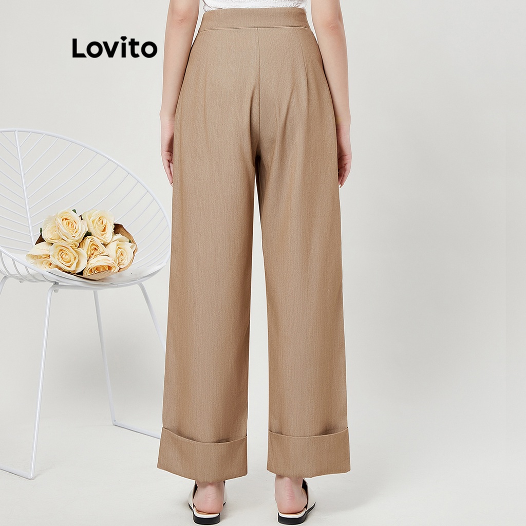 Quần nữ Lovito trơn cao eo thanh lịch thân thiện với làn da và thoải mái L33ED047 (Kaki)