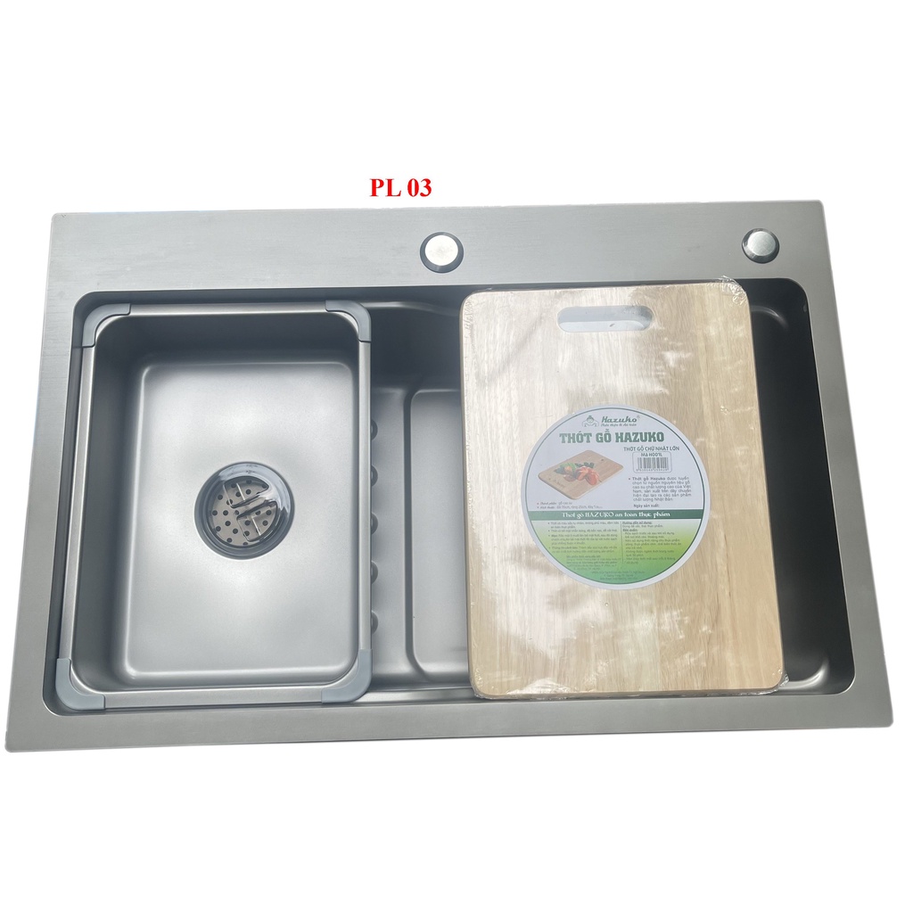 Chậu rửa chén 1 hố68x45 full phụ kiện màu xám