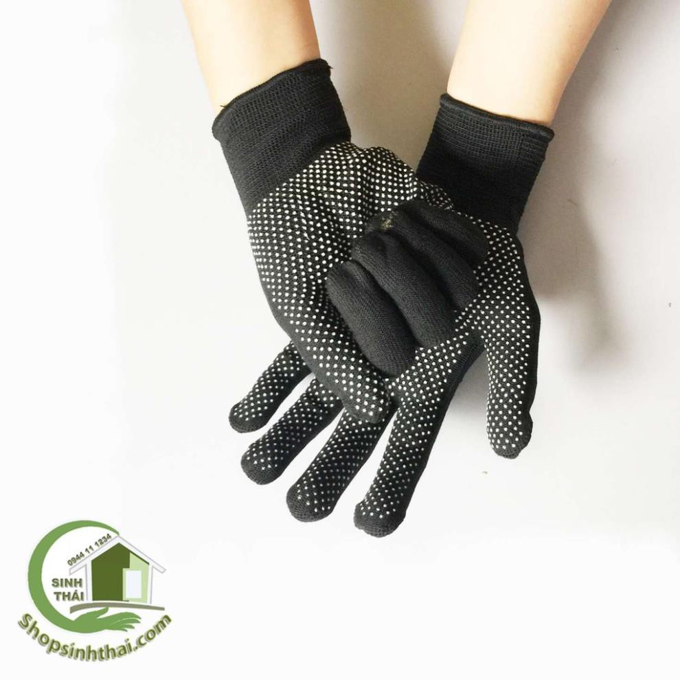 Găng tay phủ hạt nhựa chống trơn khi cầm nắm - bao tay vải thun co giãn - màu đen