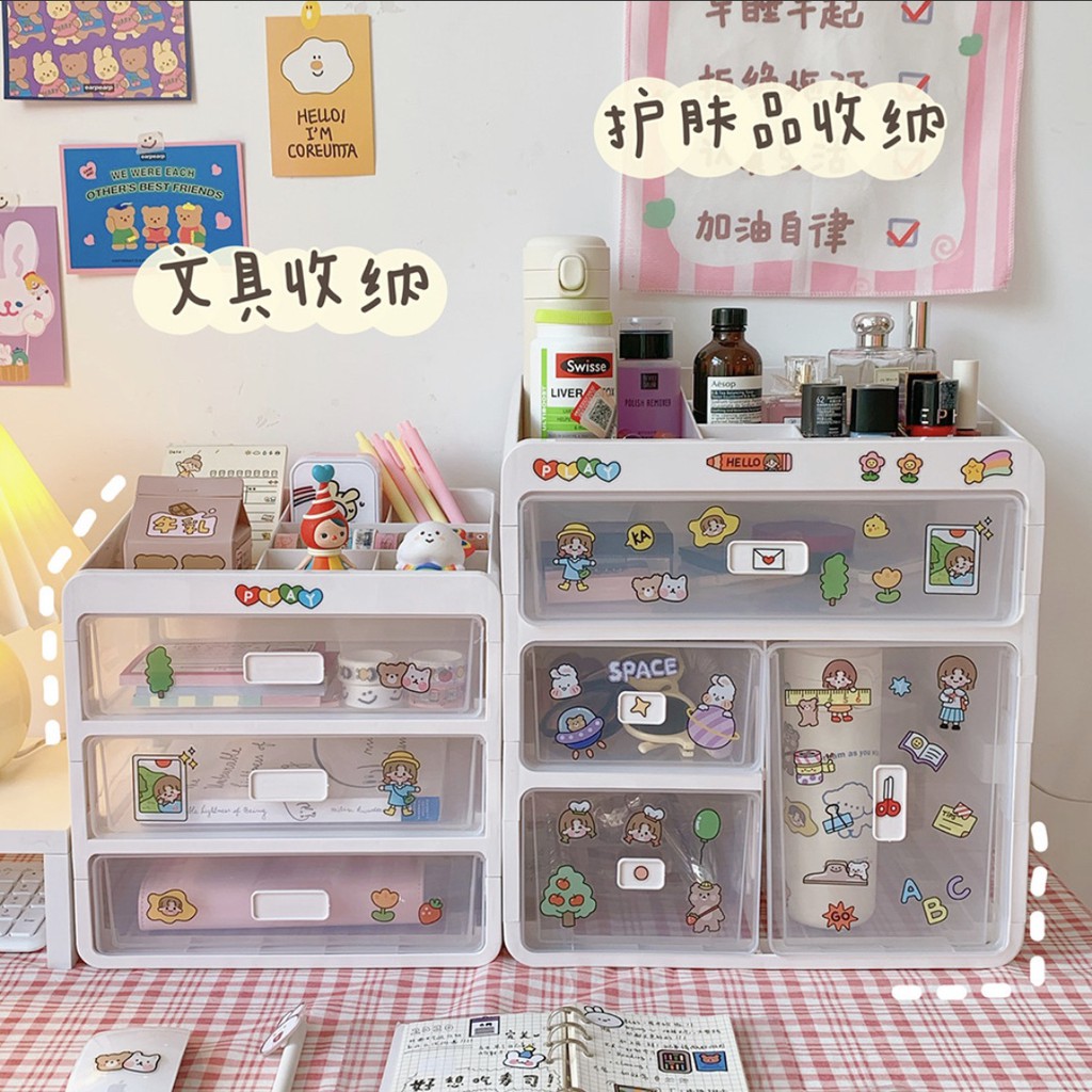 Tủ nhựa để bàn sắp xếp lưu trữ văn phòng phẩm washi tape, stickers
