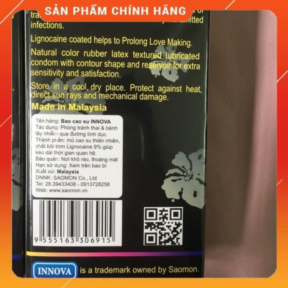 Bao cao su kéo dài thời gian quan hệ gai gân Inova đen-hộp 12c /áo mưa