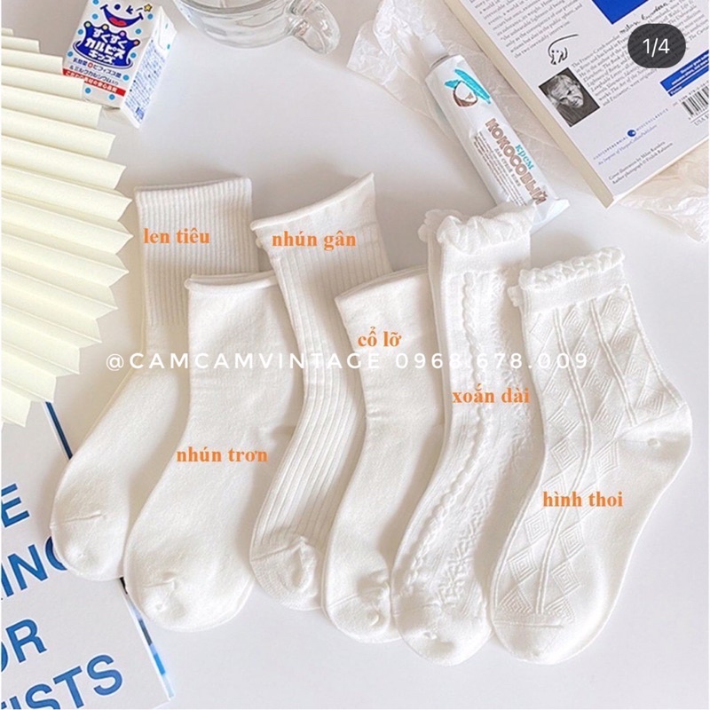 [ SẴN ] SET TẤT TRẮNG CỔ CAO NỮ VỚ CAO CỔ  TIỂU THƯ LOLITA DÂU TÂY TẤT VỚ NỮ CỔ BÈO NHÚN ULZZANG STYLE HÀN QUỐC