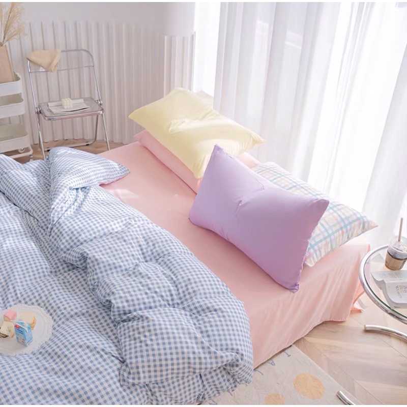 TICI| BỘ 4 MÓN CHĂN GA GỐI MIX MÀU PASTEL KẸO MỀM MÁT MẺ