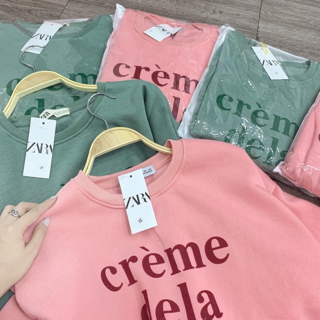 BÁN SỈ ÁO NỈ IN CHỮ " CREME " HỒNG XANH CHO NỮ | BigBuy360 - bigbuy360.vn