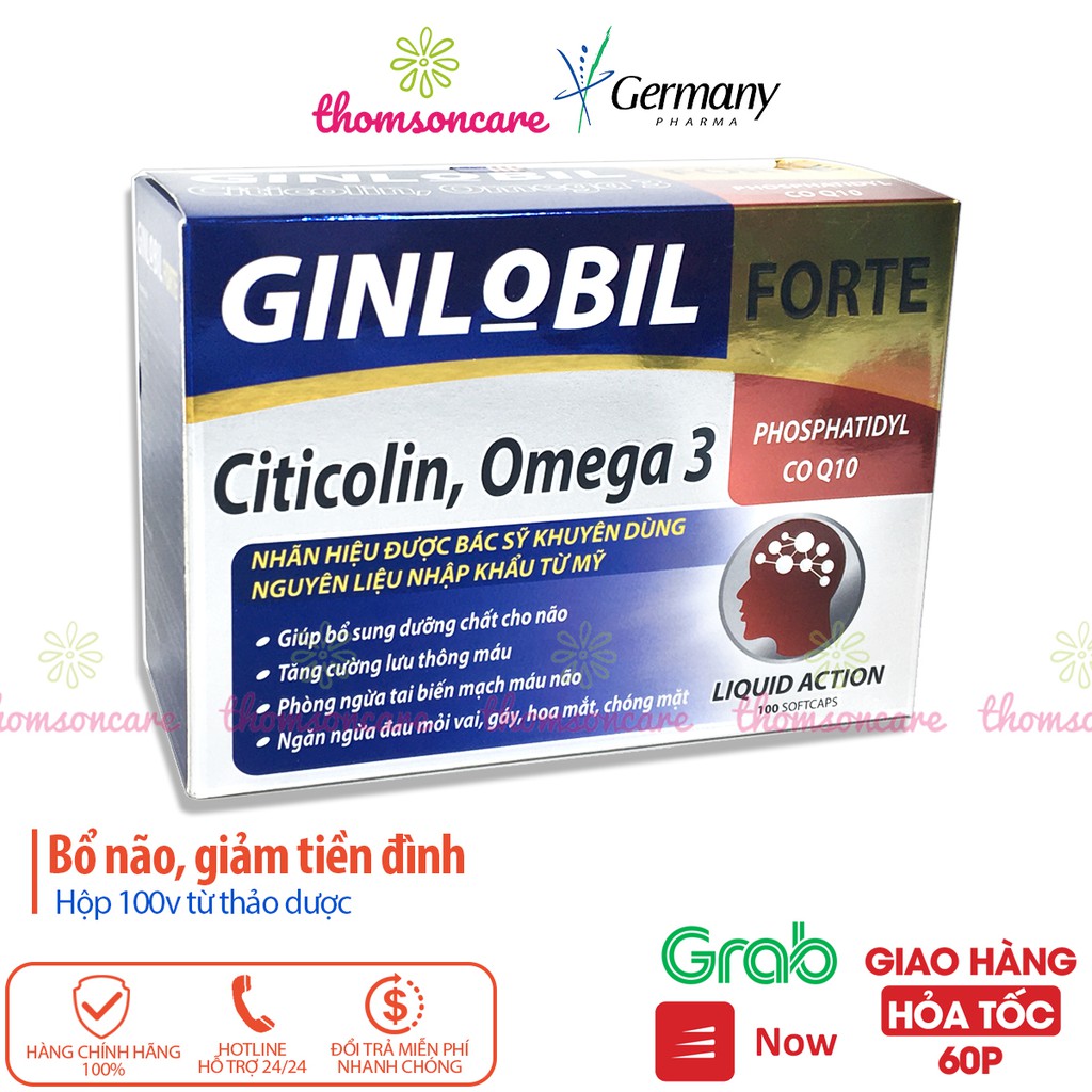 Ngăn ngừa tai biến mạch máu não, tiền đình - Ginlobil Forte Hộp 100v từ Ginkgo Biloba, Omega 3 và cao đinh lăng