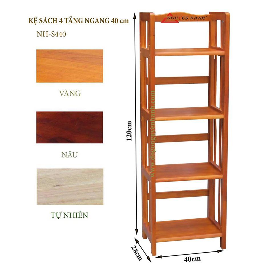Kệ Sách Gỗ Cao Su Kích Thước 4 Tầng 40cm Siêu Bền Sea Decor