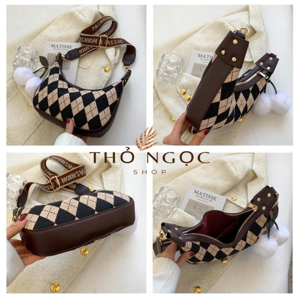 Túi Đeo Chéo Nữ Họa Tiết Caro THONGOCSHOP Chất Da Đẹp Trẻ Trung Phong Cách Size 23