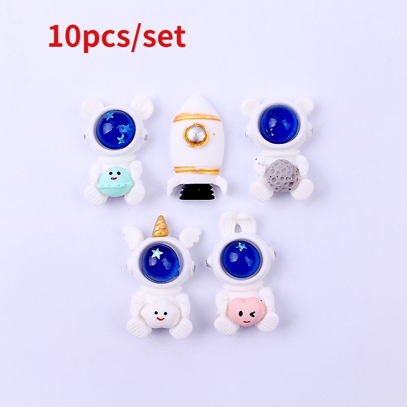 Set 10 Phụ Kiện Trang Trí Móc Khóa Điện Thoại Hình Phi Hành Gia Bằng Resin DIY