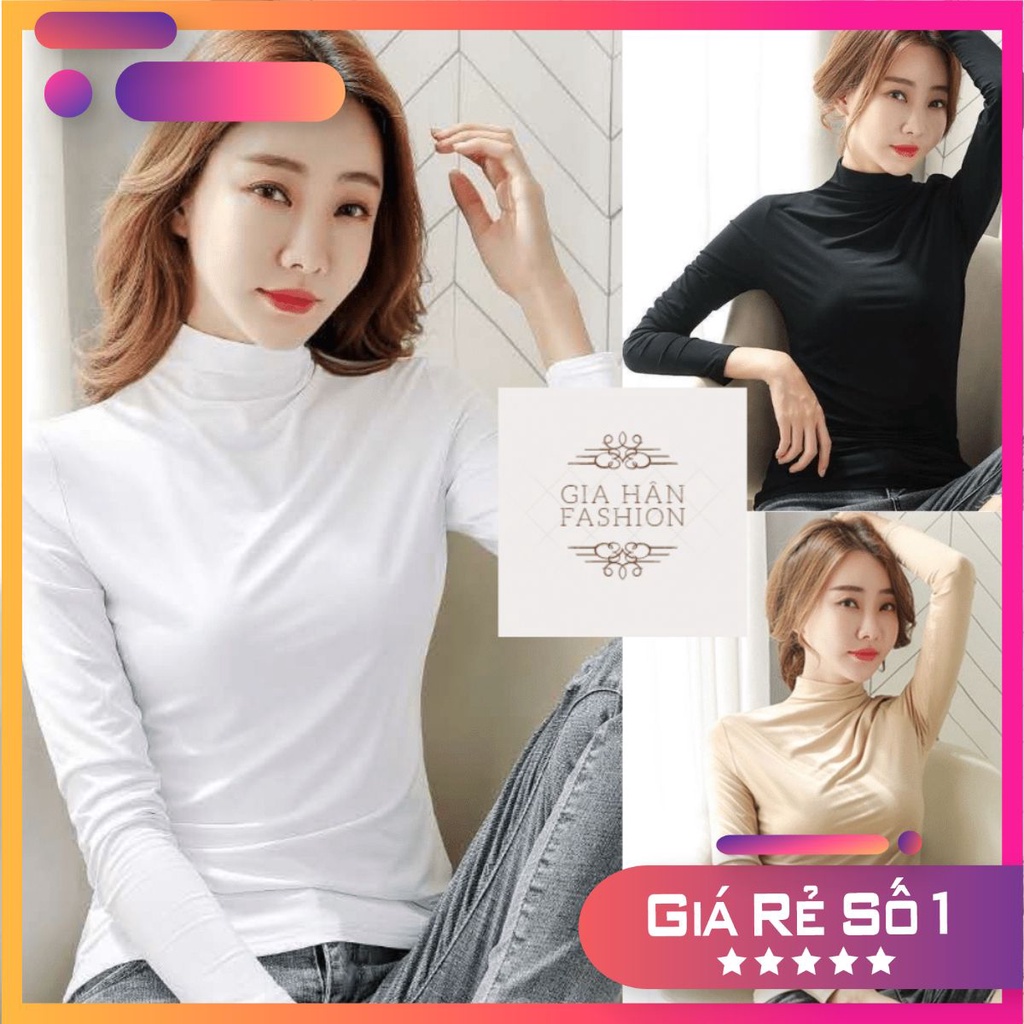 Mã 0231 Áo giữ nhiệt nữ thu đông cổ cao phong cách Hàn Quốc, Áo thun giữ nhiệt thu đông nữ dài tay