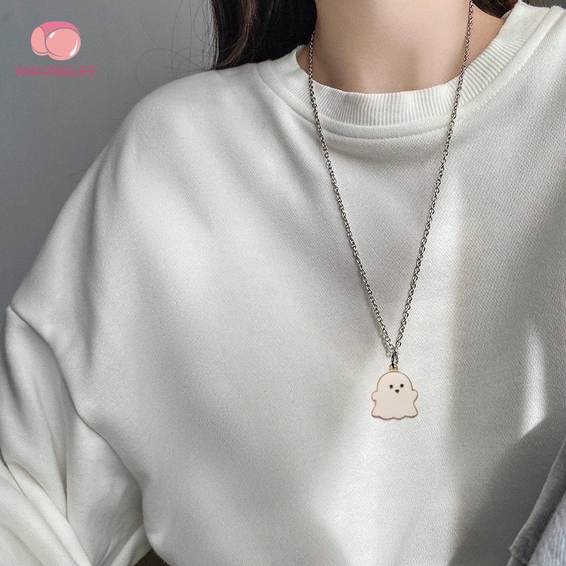 Dây Chuyền Kim Loại Mặt Hình Ma Hoạt Hình Đơn Giản Sáng Tạo