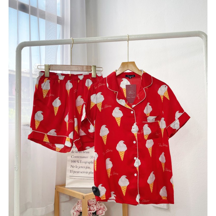 Bộ Mặc Nhà Pyjama Lụa Cộc Tea Store Họa Tiết Thỏ Đáng Yêu | BigBuy360 - bigbuy360.vn