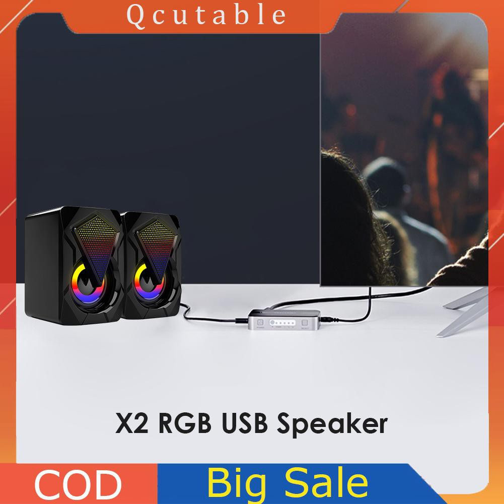 X2 Computer Speakers USB Powered 3Wx2 Bass Speakers with RGB Light for PC