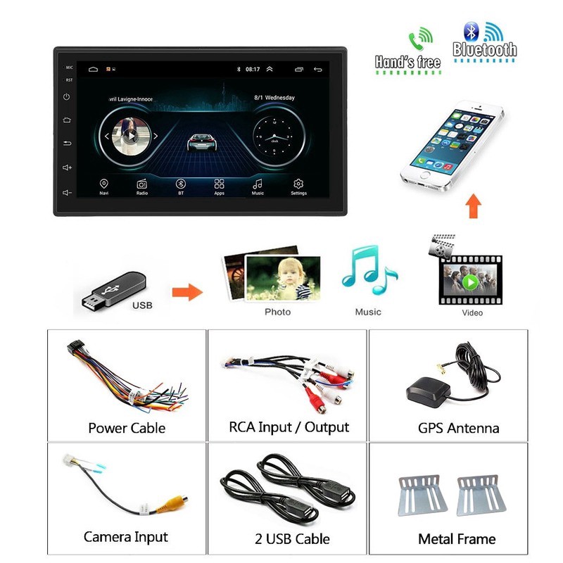 Đầu DVD Android RAM 2G Cho Ô Tô Tích Hợp GPS Chỉ Đường, Xem Camera Lùi - Màn Hình 7 inch Full HD Kính Cường Lực IPS 2.5D