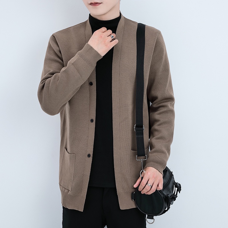 Áo khoác cardigan HAIBINZOULU len tay dài có túi giữ ấm mùa đông thời trang Hàn Quốc thanh lịch dành cho nam