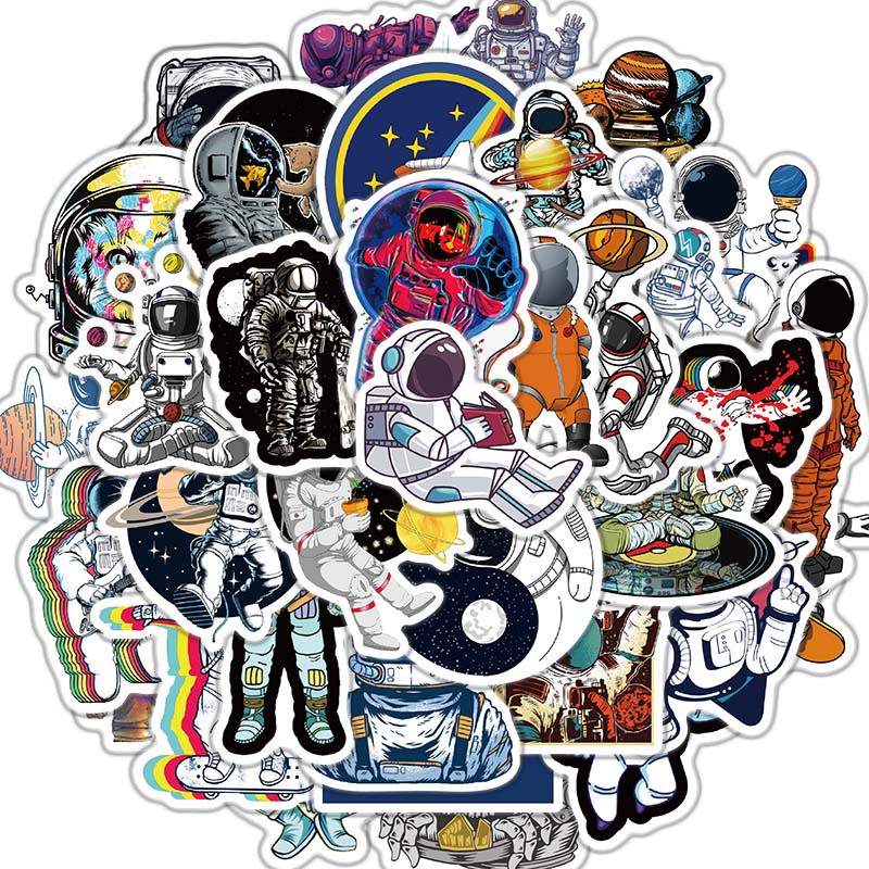 Set 50 Hình Dán Chống Thấm Nước Họa Tiết Phi Hành Gia Nasa Hoạt Hình Trang Trí Laptop/Vali Đa Dụng