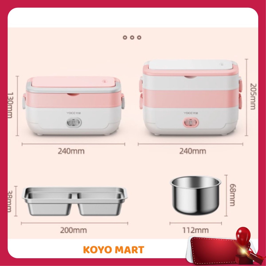 Hộp cơm cắm điện Yoice Y-FH5A, 1.4 lít,  inox 304, nấu chín cơm, hâm nóng, giữ nhiệt, hộp cơm văn phòng, cặp lồng điện